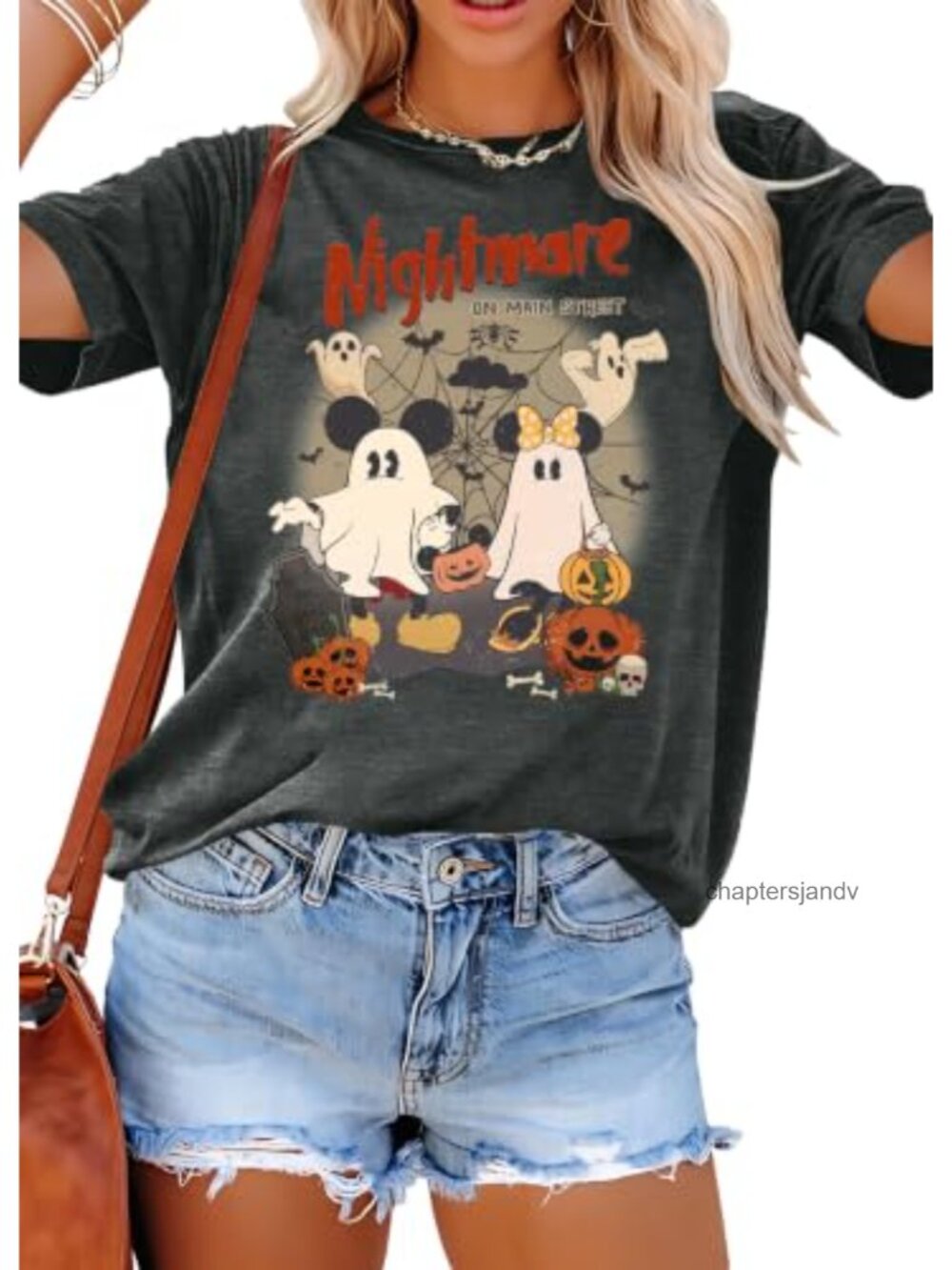 Women's Halloween Ghost Pumpkin Graphic Tee Crew Neck Short Sleeve Fall Top